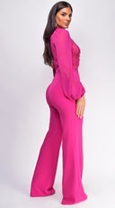 Nerine Crochet Lace Mesh Jumpsuit - Magenta Pink