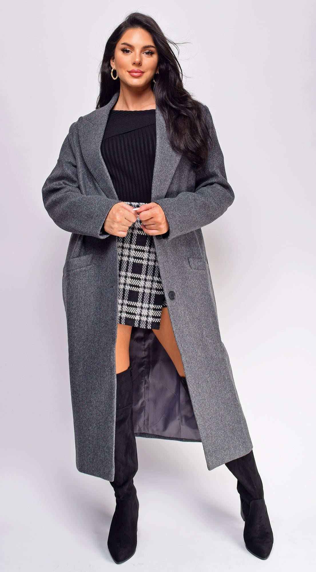 Yeva Gray Long Collared Coat