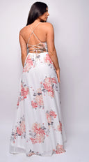 Fayola White Floral Print Maxi Dress back view on model