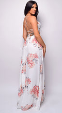 Fayola White Floral Print Maxi Dress styled outfit flat lay