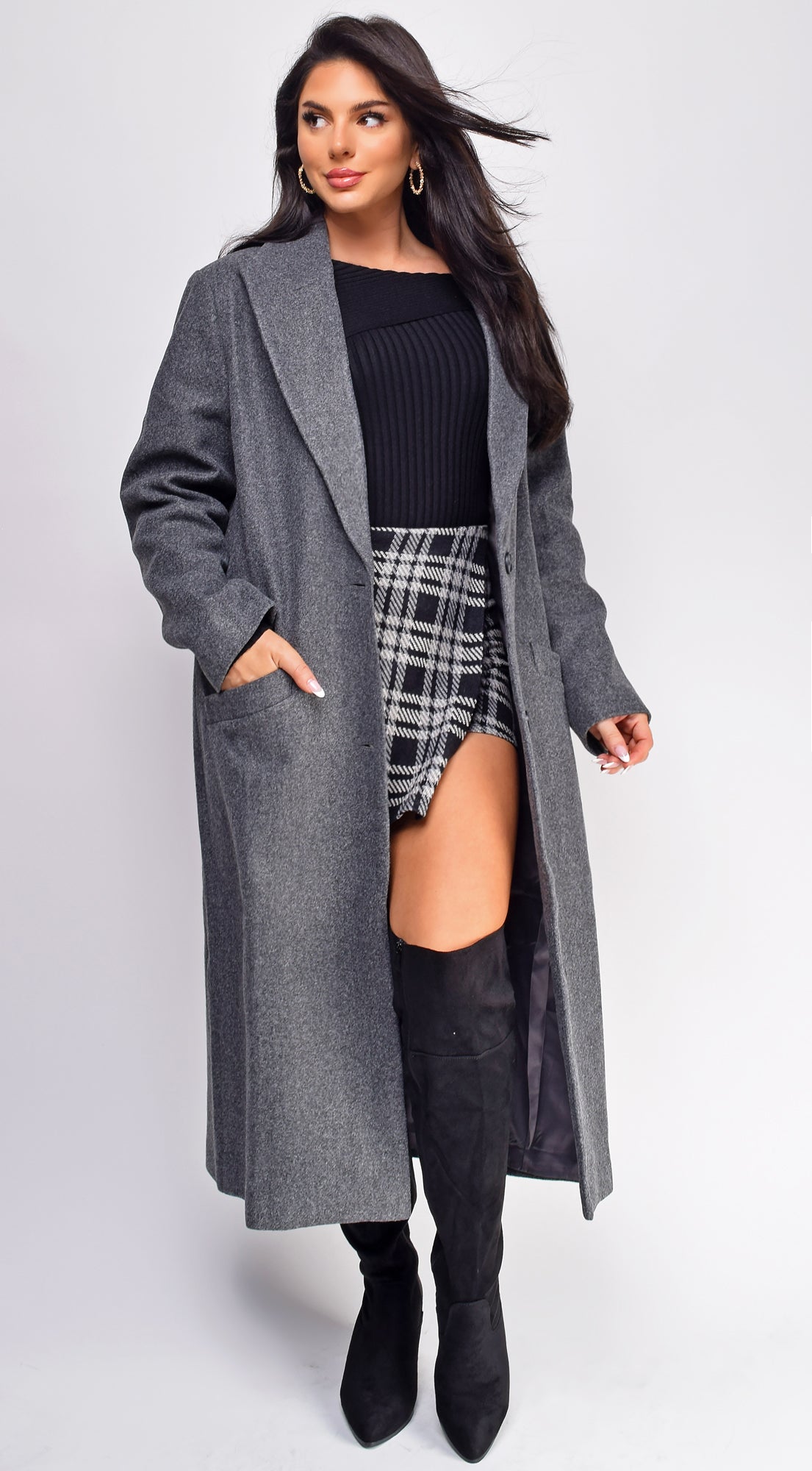 Yeva Gray Long Collared Coat