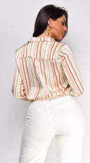 Adania Multi Satin Shirt in Beige close-up of satin fabric
