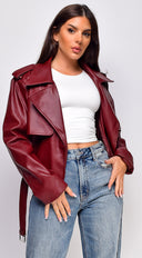 Piper Faux Leather Jacket in Burgundy styled outfit flat lay