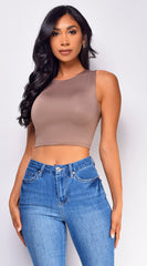 Lylah Taupe Brown Crop Tank Top