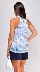 Millie Floral Print Pleated Halter Rosette Top in Blue styled outfit flat lay
