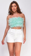 Stacie Mint Green Feather Tube Top