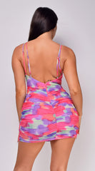 Dominica Pink Multi Color Mesh Mini Dress