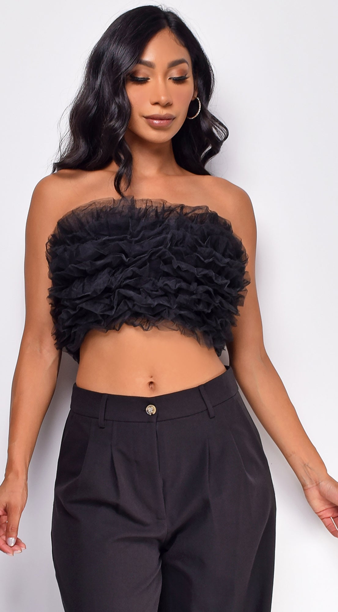 Ryan Black Mesh Tulle Tube Top