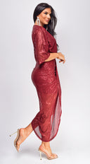 Uma Sequin Midi Dress - Burgundy