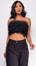 Ryan Mesh Tulle Tube Top in Black side profile view on model