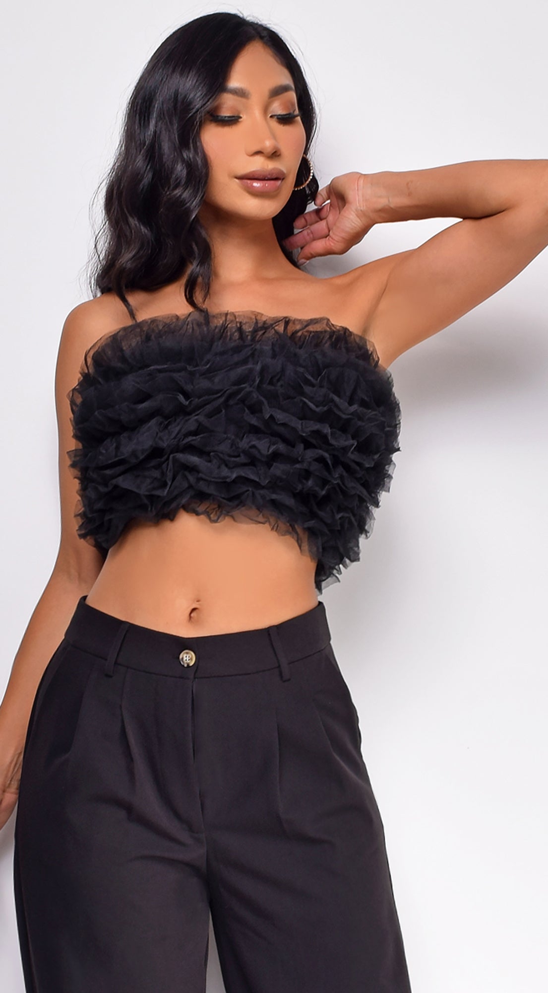 Ryan Black Mesh Tulle Tube Top