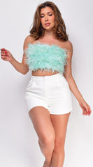 Stacie Mint Green Feather Tube Top
