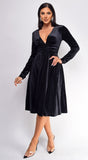 Peony Black V Neck Velvet Midi Dress