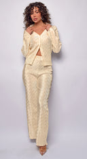 Elliana Vanilla Beige Satin Set back view on model