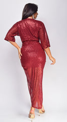 Uma Burgundy Red Sequin Midi Dress