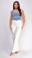 Aliyah Square Neck Top in Blue close-up of fabric and construction