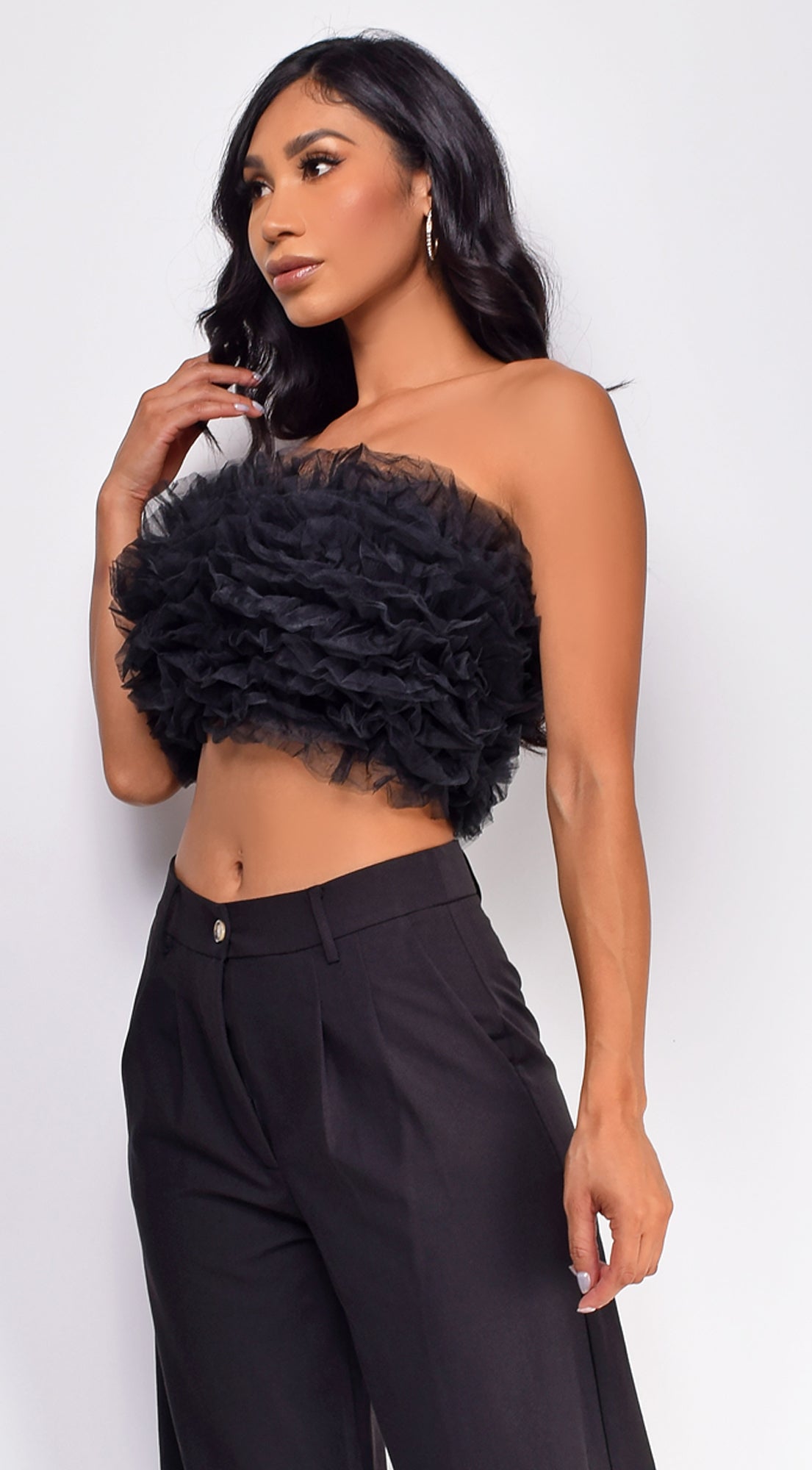 Ryan Black Mesh Tulle Tube Top