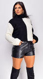 Kaia Black White Color Block Turtle Neck Sweater Top