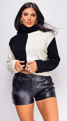 Kaia Black White Color Block Turtle Neck Sweater Top