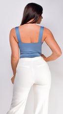 Aliyah Square Neck Top in Blue side profile view on model