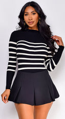 Alana Stripe Mock Neck Sweater Top - Black