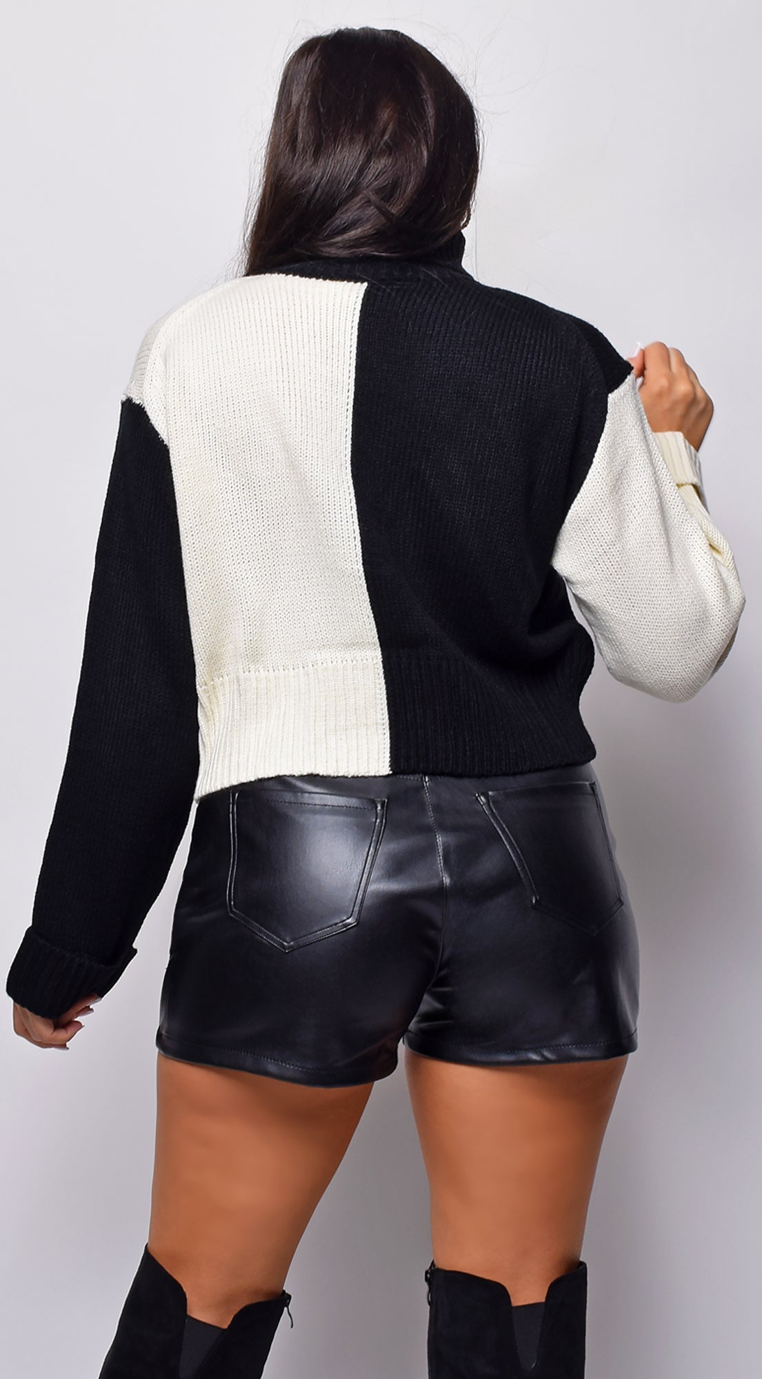 Kaia Black White Color Block Turtle Neck Sweater Top