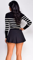 Alana Stripe Mock Neck Sweater Top - Black