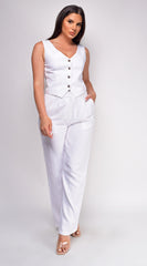 Lumi White Linen Vest Set