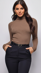 Marinia Turtle Neck Long Sleeve Top - Mocha