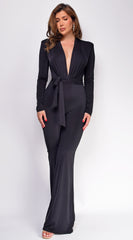 Kajsa Black Long Belted Jumpsuit