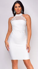 Zosia White Lace High Neck Bandage Mini Dress