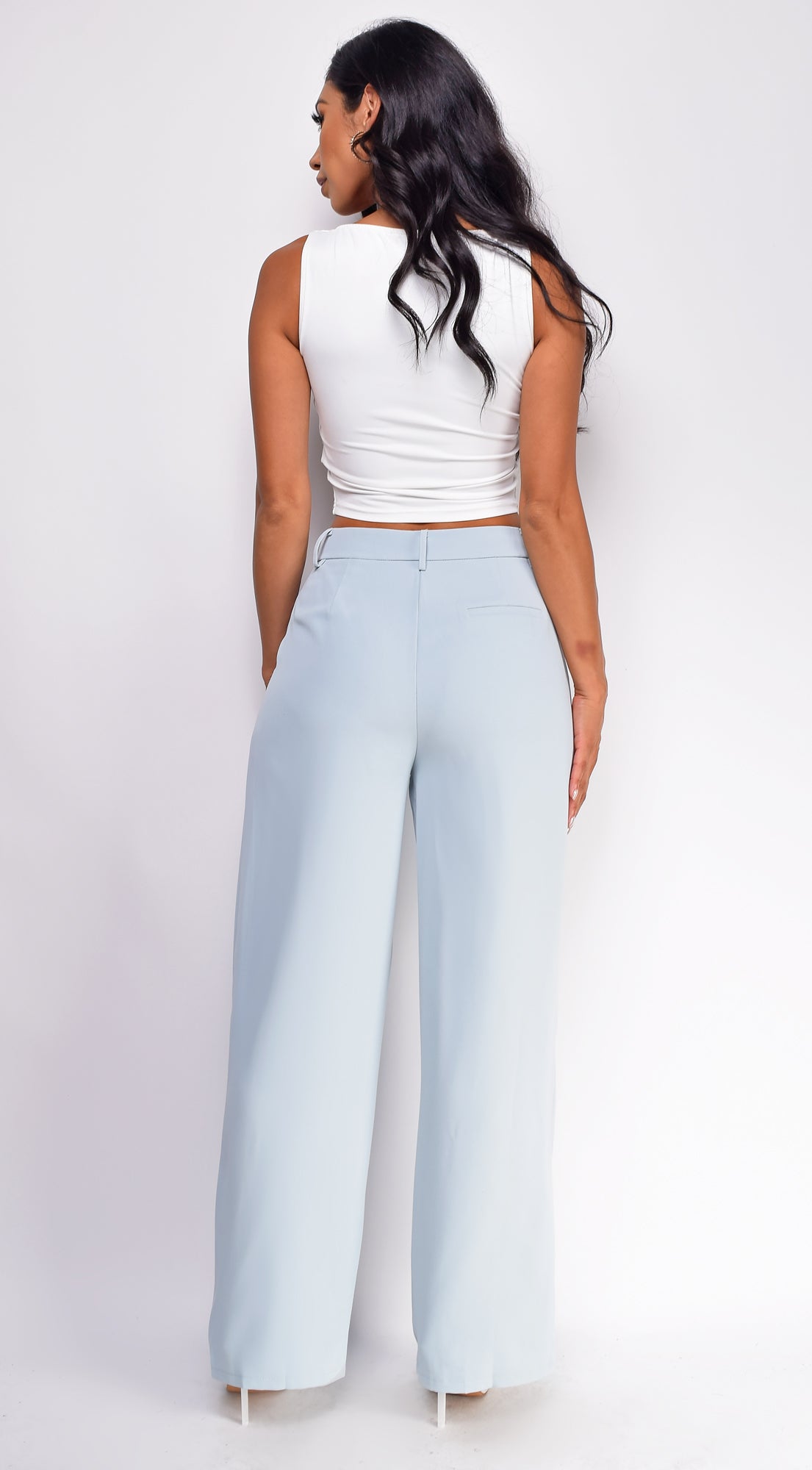 Theron Blue Pintuck Wide Leg Pants