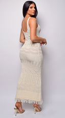 Greece Beige Crochet Maxi Dress close-up of crochet texture