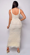 Greece Beige Crochet Maxi Dress