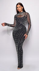 Emiliana Rhinestone Pearl Maxi Dress - Black