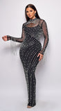 Emiliana Black Rhinestone Pearl Maxi Dress