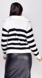 Kamila White Striped Half Zip Long Sleeve Sweater Top