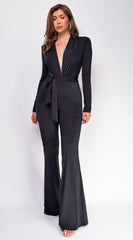 Kajsa Black Long Belted Jumpsuit