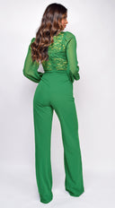 green lace monsteras jumpsuit Nerine Crochet Lace Mesh Jumpsuit Kelly Green