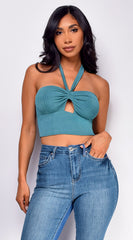 Alayah Teal Green Halter Bandeau Crop Top