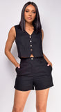 Valerie Black Linen Vest Shorts Set