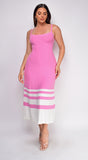 Deia Pink Ribbed Striped Hem Midi Dress