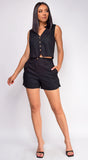 Valerie Black Linen Vest Shorts Set