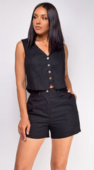 Valerie Black Linen Vest Shorts Set