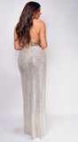 Azara Nude Silver Open Cross Back Sequin Gown