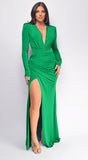 Josephine Green Deep V Plunge Maxi Dress
