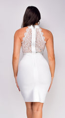 Zosia White Lace High Neck Bandage Mini Dress