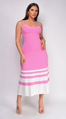 Deia Pink Ribbed Striped Hem Midi Dress