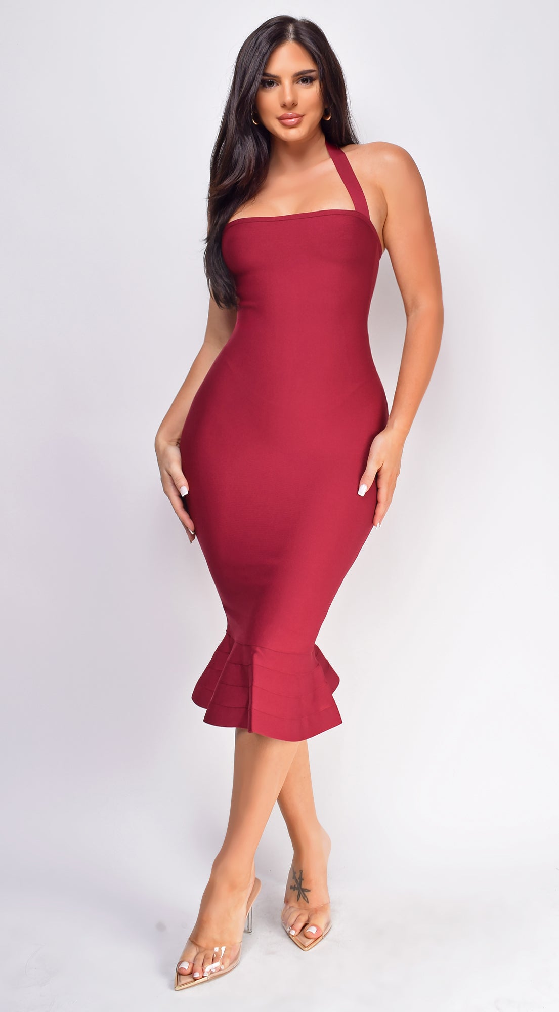 Kayden Burgundy Red Mermaid Bandage Dress