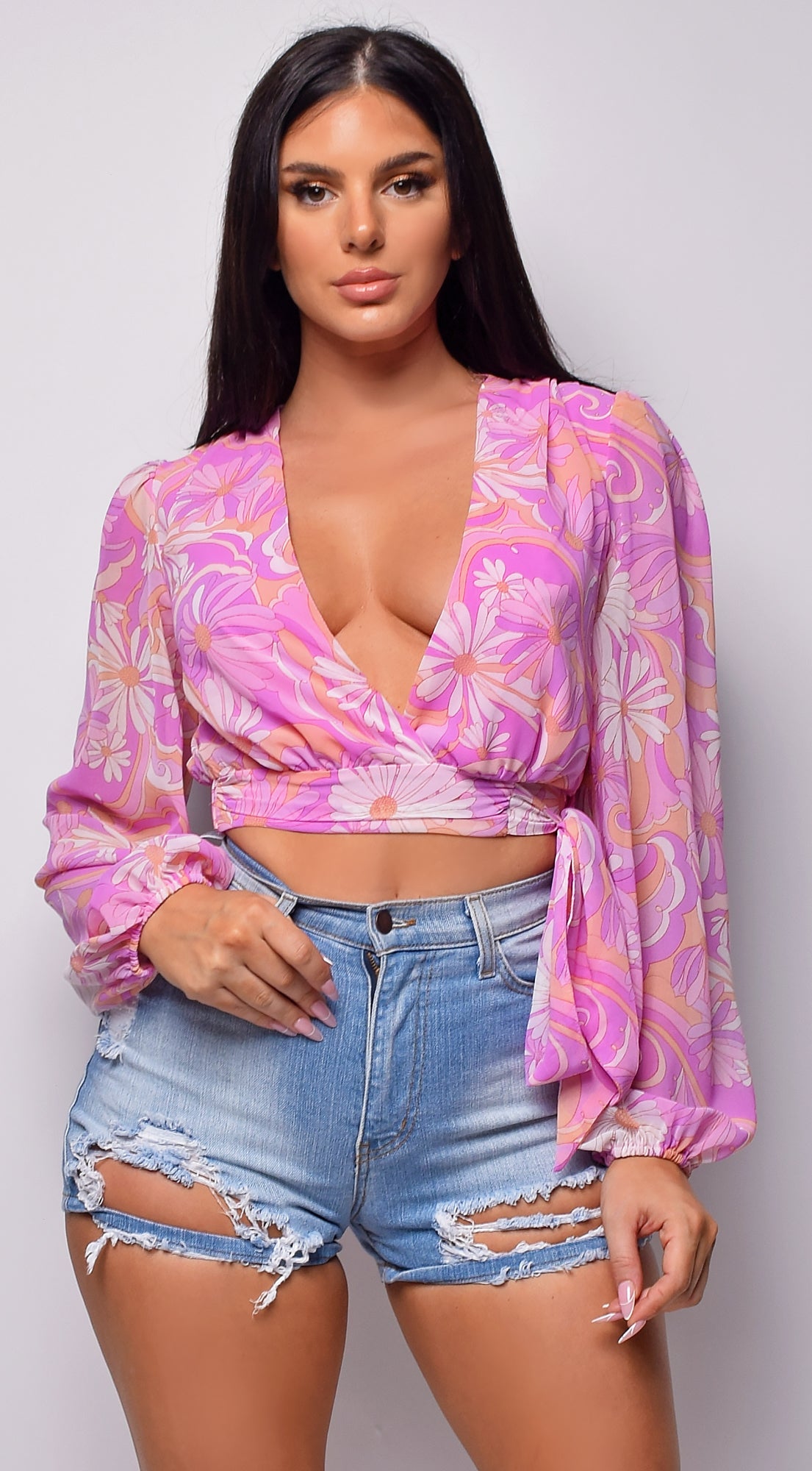 Illa Pink Chiffon Floral Print Top